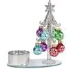 Tealight Holder Glass Tree With Colourful Baubles, Silver