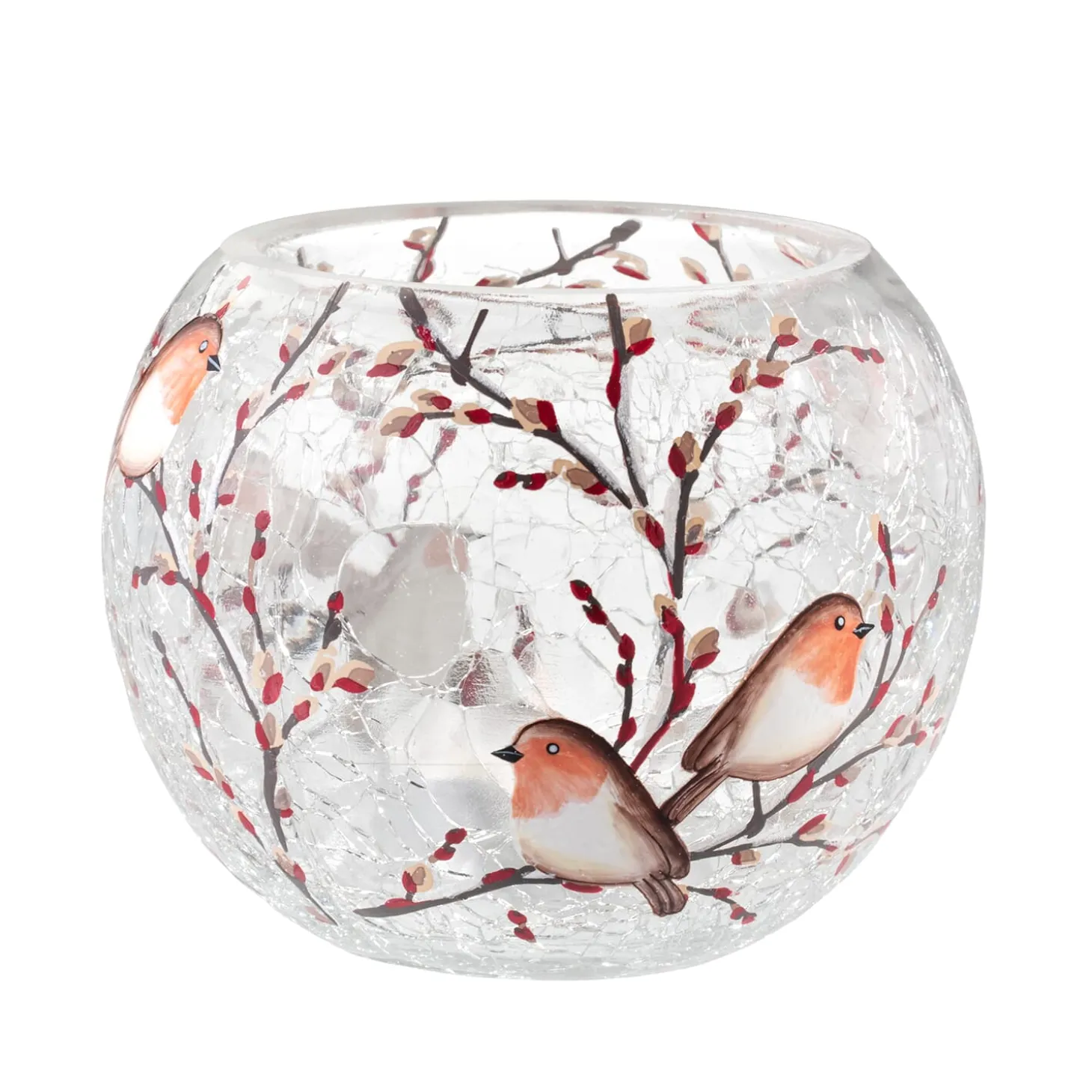 Tealight Holder "Robin Family" Oval, 8 Cm