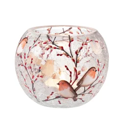 Tealight Holder "Robin Family" Oval, 8 Cm