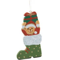 Teddy In Christmas Boot, Green